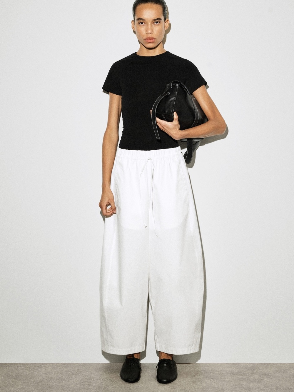 COS White Cotton Poplin Barrel Leg Pull-on Pants - Picture 3 of 9